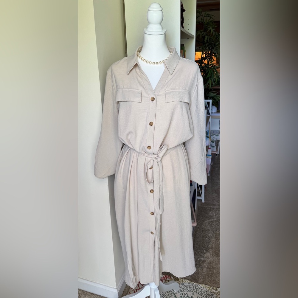 Beige Button-Down Dress